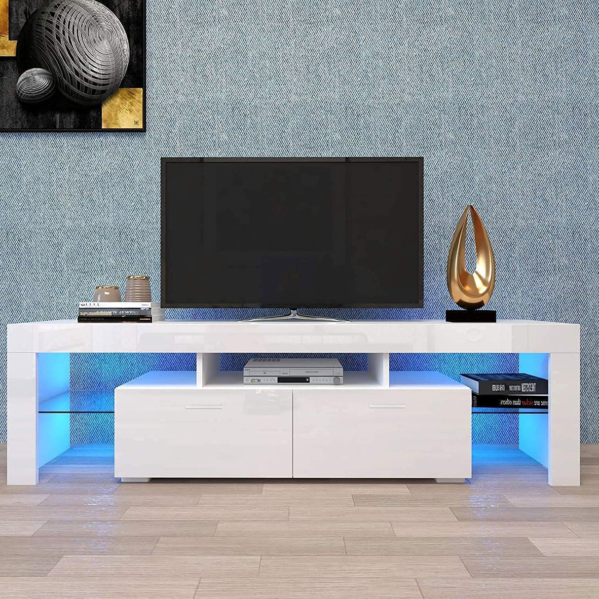 TV Stand for 65+ inch TV 50 55 60 70 Inch with LED Lights and Storage Drawer