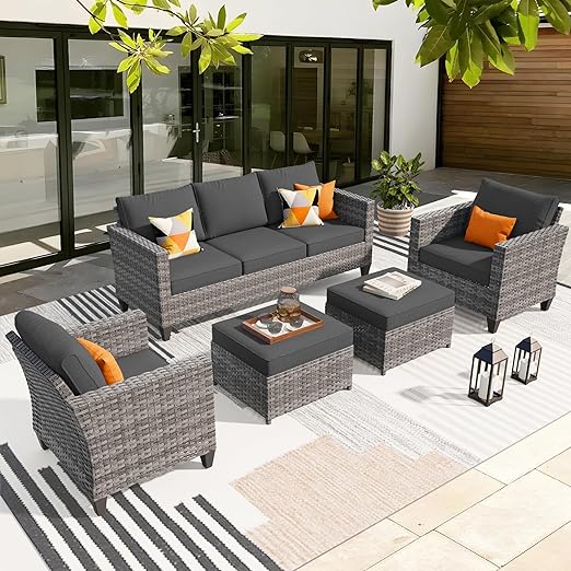 Outdoor Wicker Rattan Sofa Couch with Chairs and Ottomans