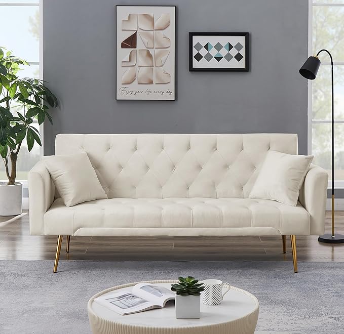 72" Modern Velvet Sofa Bed Futon,Convertible Folding Sleeper Bed Couches with 3 Adjustable Backrests