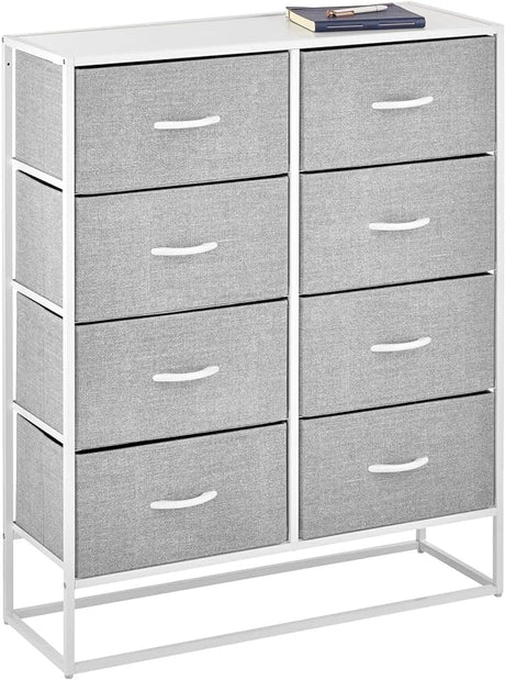 Wide Modern 8-Drawer Dresser Storage Unit, Sturdy Steel Frame, Wood Top,