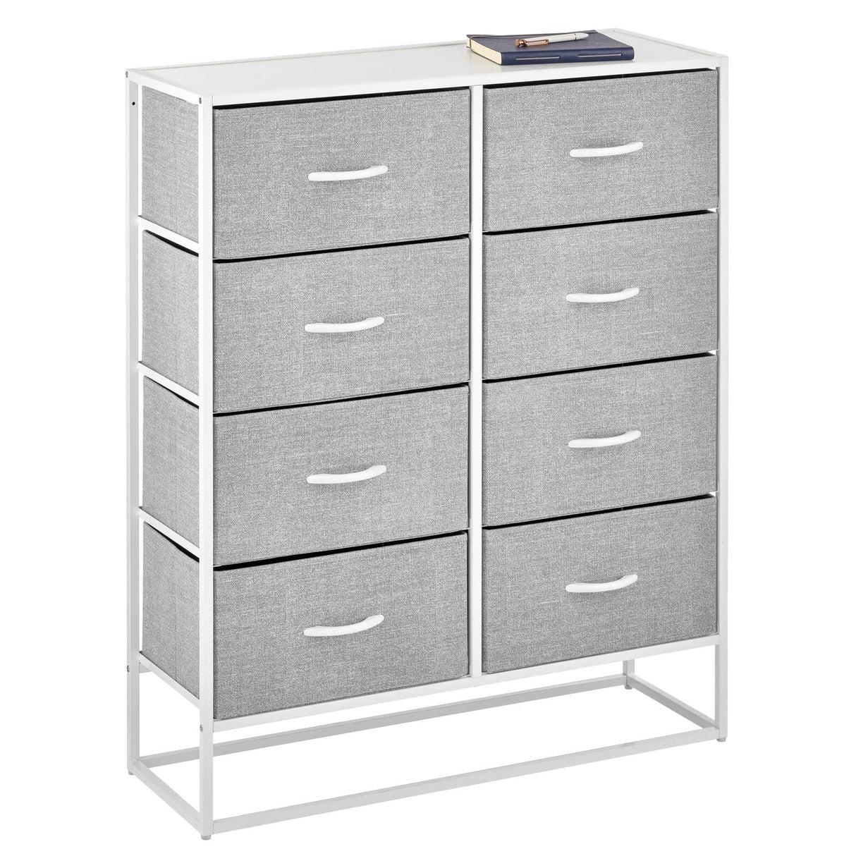 Wide Modern 8-Drawer Dresser Storage Unit, Sturdy Steel Frame, Wood Top,