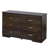 6 Drawer Dresser for Bedroom- Dark Brown Wood Dresser Chest - 47 Inch Wide Double