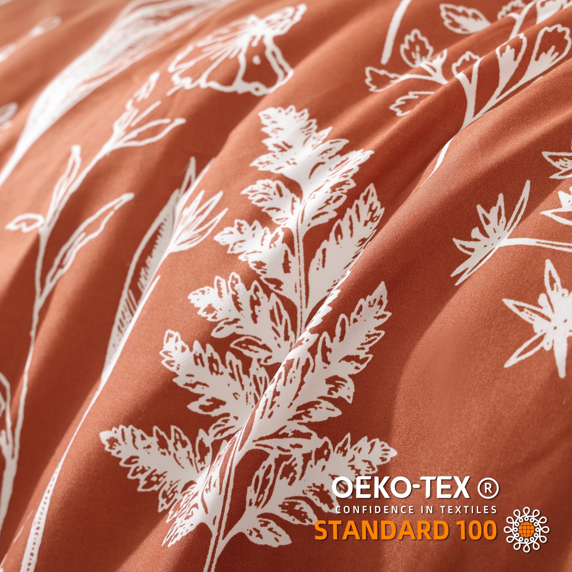JANZAA Twin Comforter Set - Floral Twin Comforter, Twin Bedding Sets for All Seasons, 2 Pieces, 1 Comforter (66"x90") & 1 Pillow Cases (20"x26"), Terracotta
