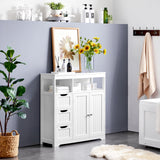 Bathroom Floor Cabinet, Wooden Storage Organizer with 3 Drawers and 2 Open Shelves