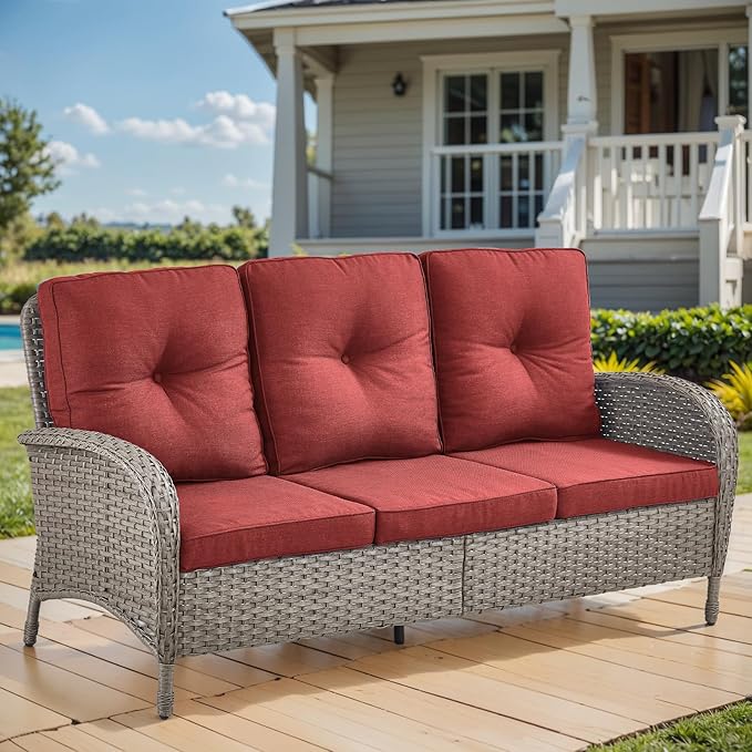 Outdoor Loveseat Sofa 2-Seat PE Wicker Outdoor Couch with Coffee Table