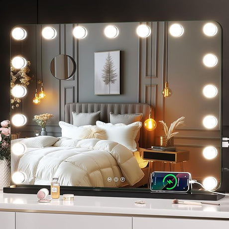 Vanity Mirror with Lights, 31.5" x 23.6" Hollywood Mirror, Makeup Mirror with 17 Dimmable