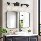 4 Light Matte Black Bathroom Light Fixture - Bathroom Vanity Light Square Design