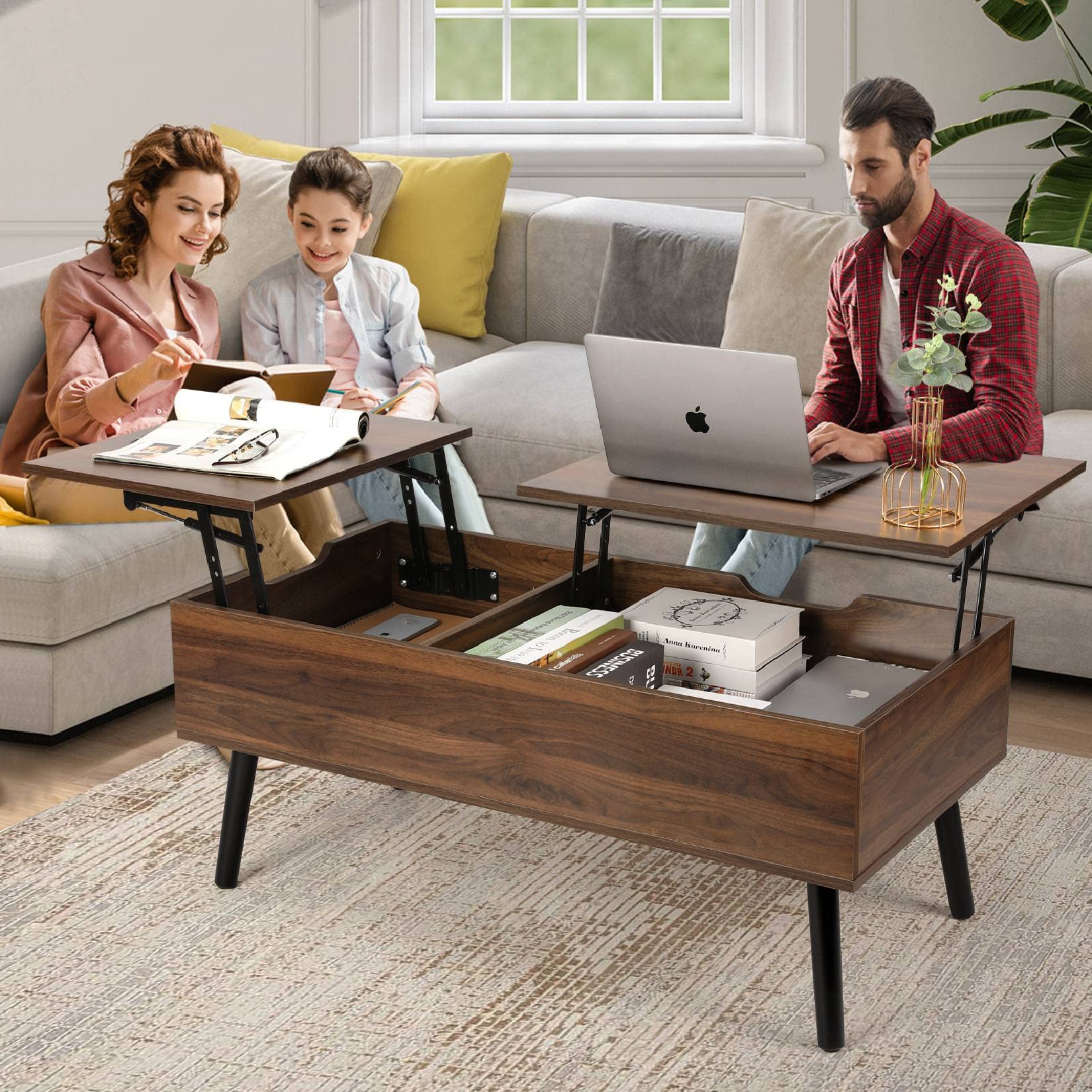 Coffee Table, Lift Top Coffee Table with Separate and Hidden Storage Compartment