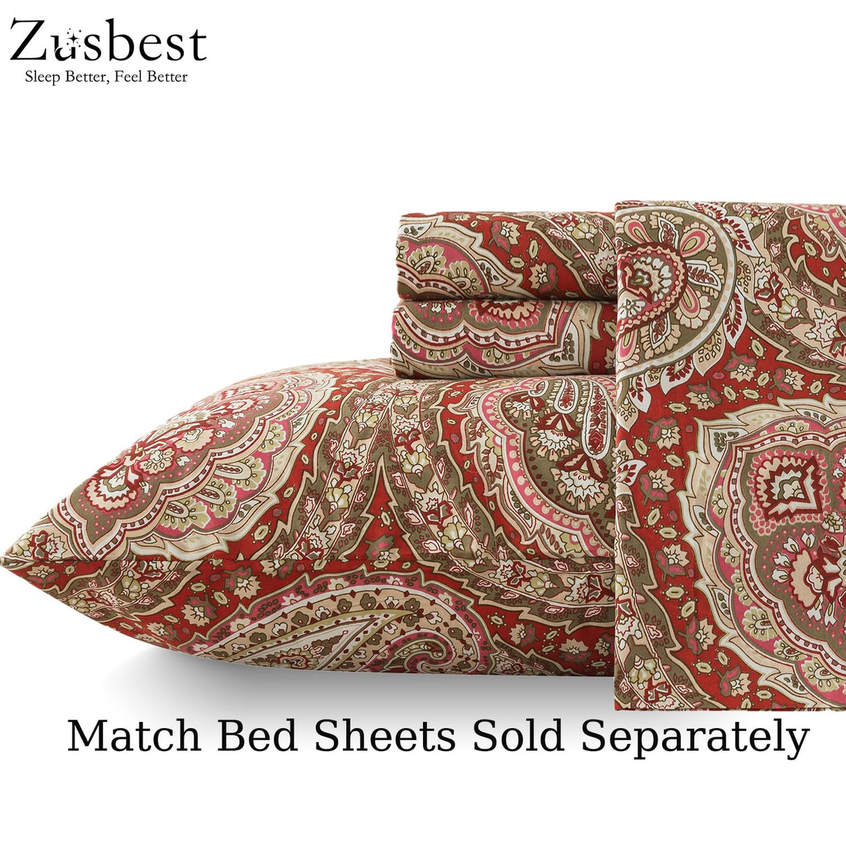 Burgundy Duvet Cover Set Queen Size 100% Percale Cotton Red Beige Paisley Comforter