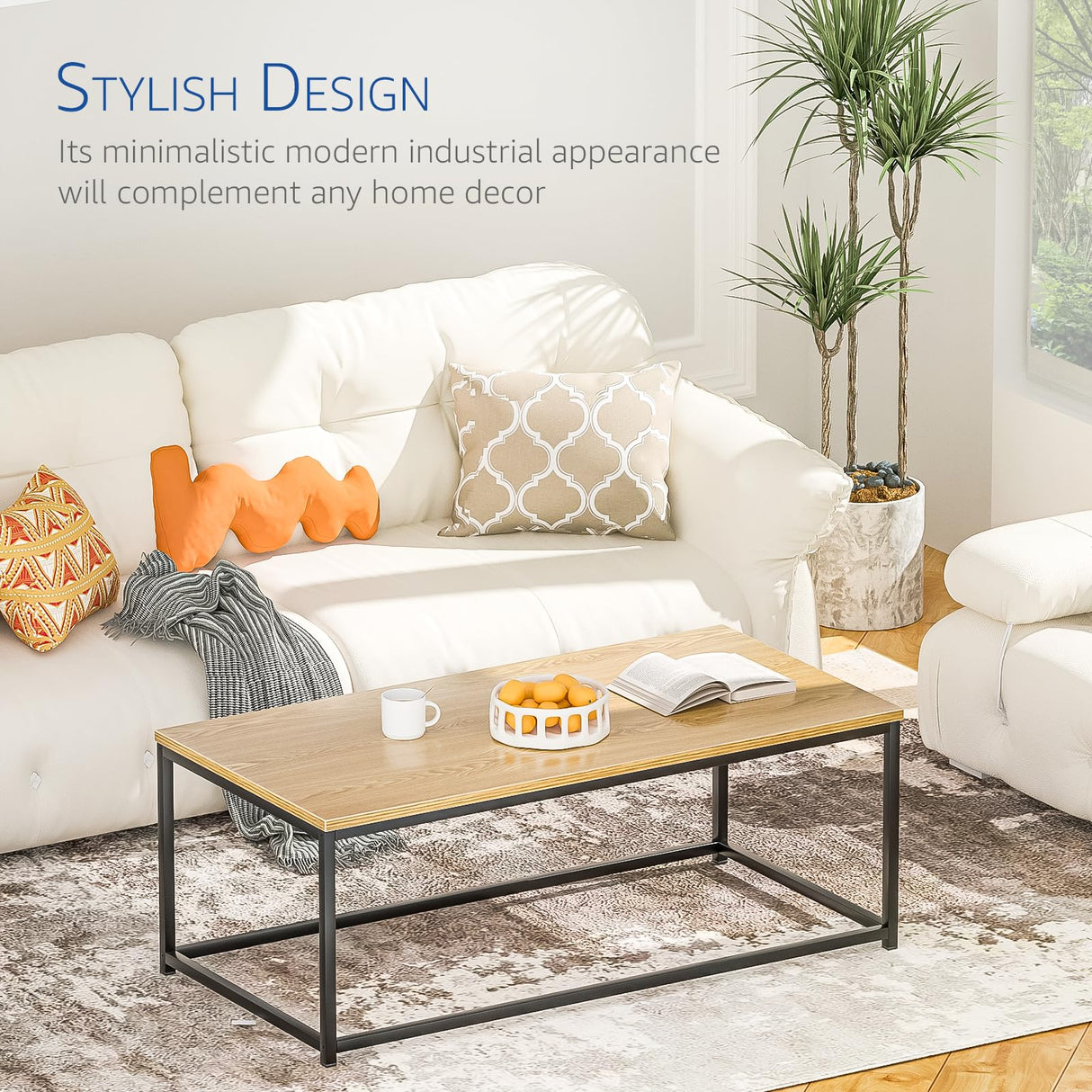 Modern Industrial Style Rectangular Coffee Table for Living Room