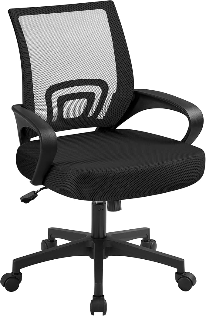Office Chair Desk Chair Mid Back Mesh Task Chair Computer Chair Ergonomic Rolling Swivel Chair Adjustable Executive Chair with Lumbar Support Armrests, Red