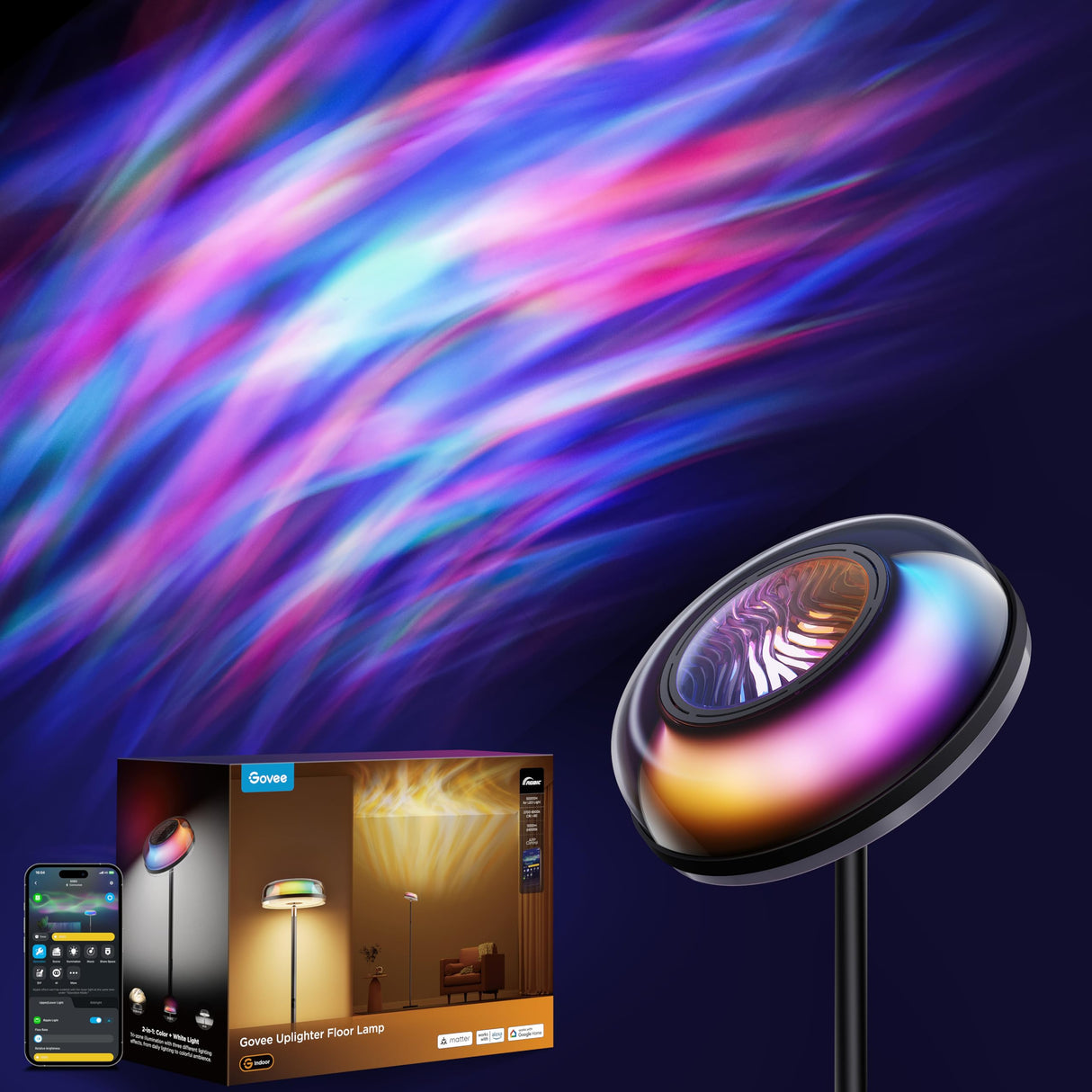 RGBIC Uplighter Floor Lamp with Matter Support - 1000lm LED Corner Light