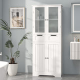 67" Tall Bathroom Storage Cabinet, Freestanding Linen Cabinet with Glass Doors