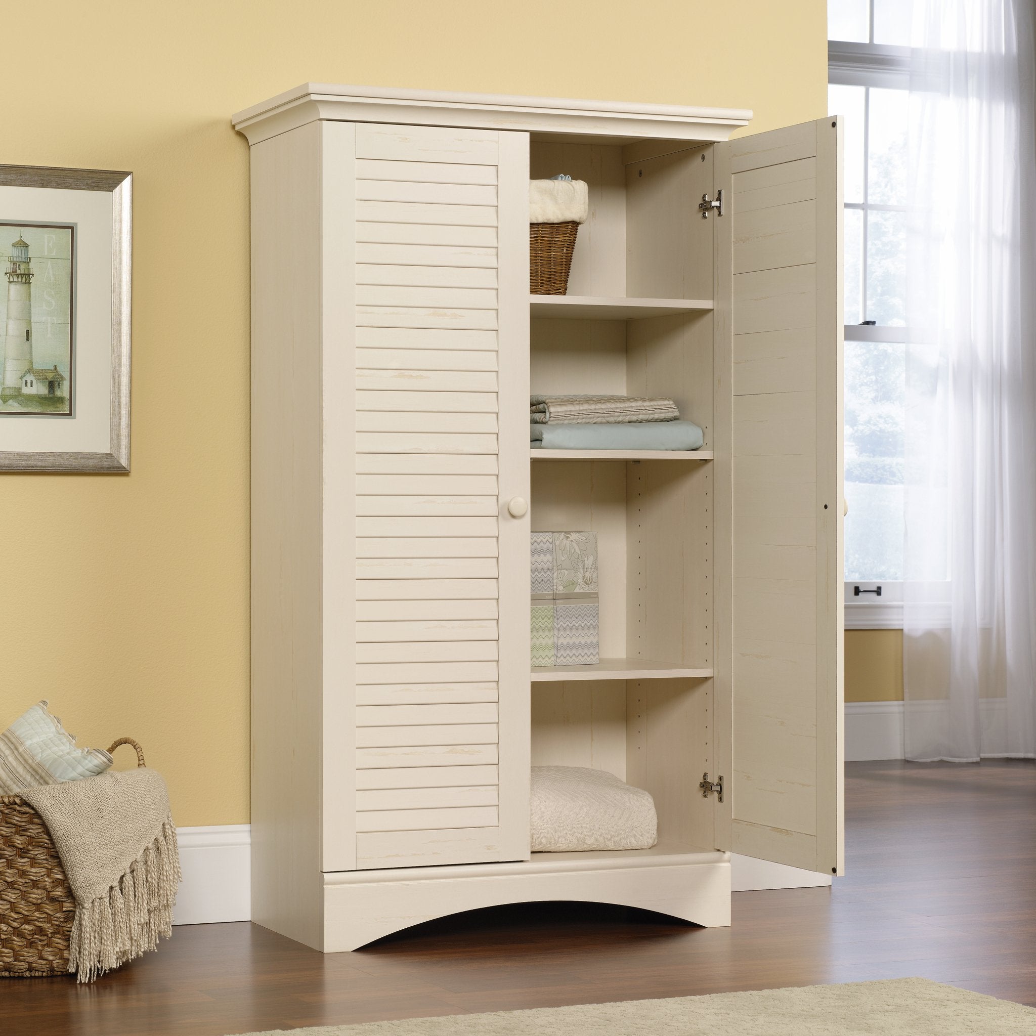 Harbor View Storage Pantry Cabinet, L: 35.43" x W: 16.73" x H: 61.02", Antiqued