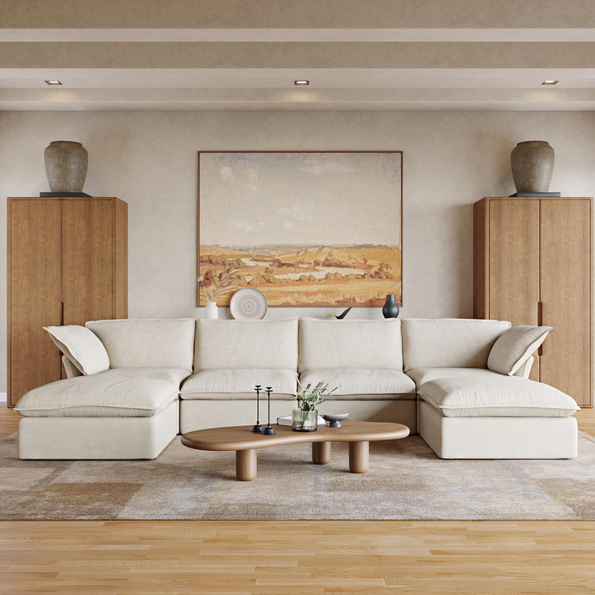 Down Filled Modular U-Shaped Cloud Sofa Couch with Ottoman – 6 Piece Set