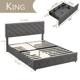 king Size Upholstered Bed Frame with 4 Storage Drawers and Headboard No Box Spring