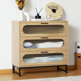 3 Drawers Dresser, Wooden dresser with Tempered Glass Drawers and Metal Handle