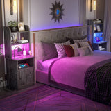 Tall Nightstands Set of 2 with Charging Station and LED Lights - 47" Tall Bedside Table