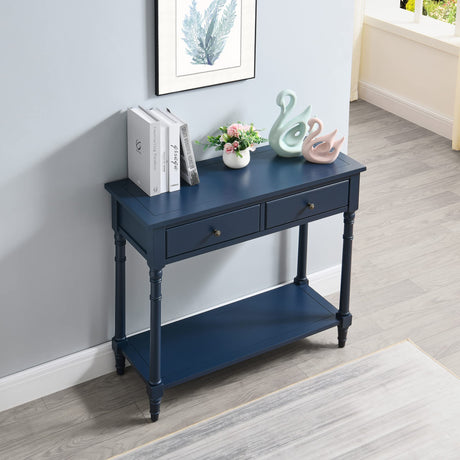 Solid Wood Console Entry Table with 2 Drawers, Accent Sofa Table with Storage Shelf