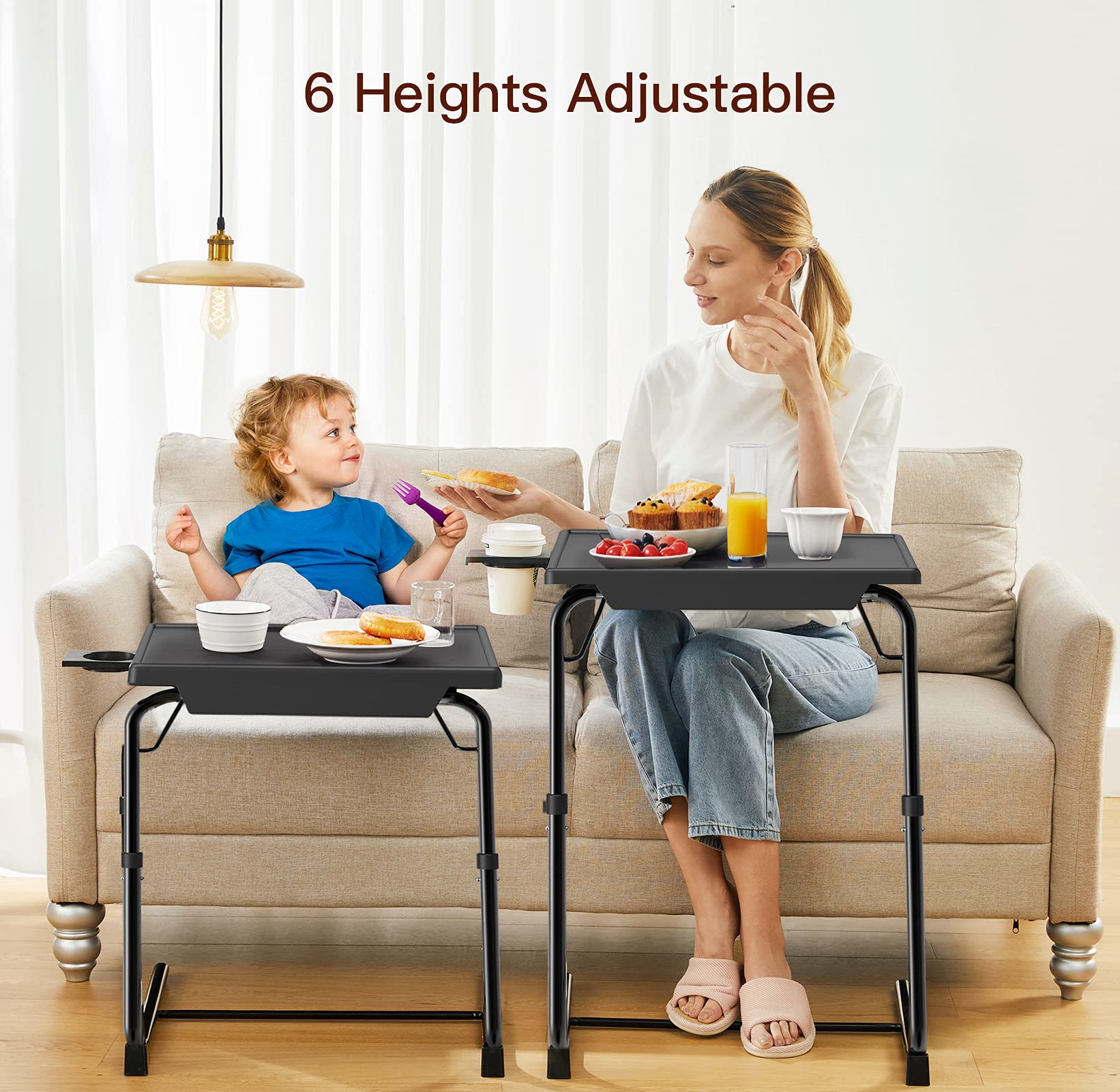 TV Tray Table - TV Dinner Tray on Bed & Sofa, Comfortable Folding Table with 6 Height & 3 Tilt Angle