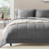 AMBERSPACE Fleece Queen Comforter Set-7 Pieces Bed in A Bag Queen,Blue Grey Plush Bedding Comforter Sets, Soft Warm Queen Comforter Set with Sheets,Comforter,Pillowcases and Shams