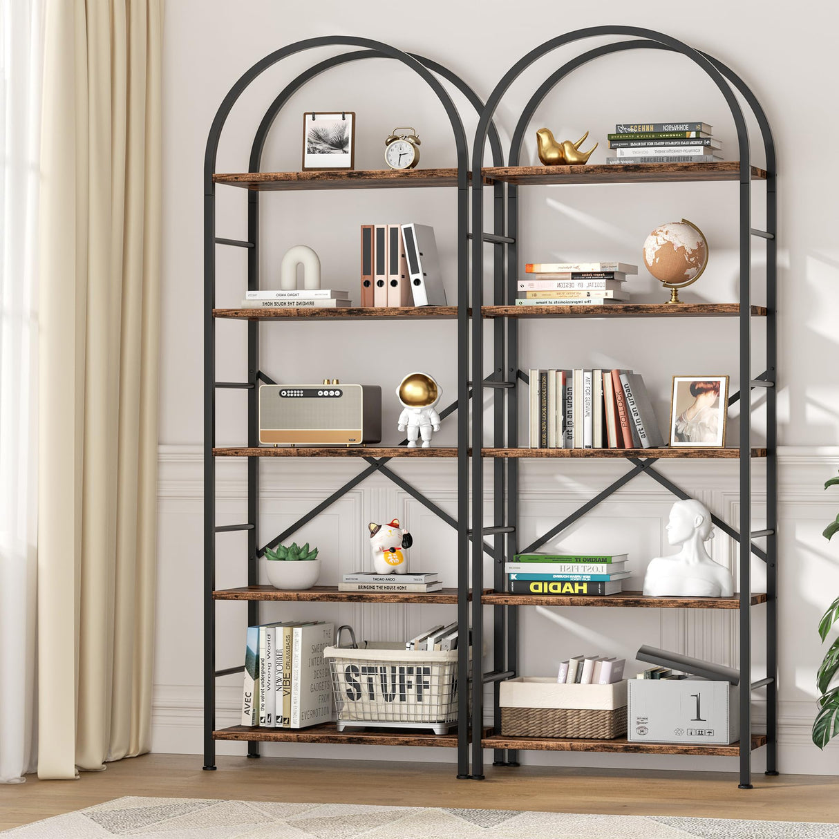 Bookshelf, Arched Bookshelf 5 Tier Bookcase, Tall Bookcase Shelf for CDs/Books