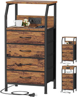 Night Stand with Charging Station, Small Bedside Table with Wood Shelf, End Table