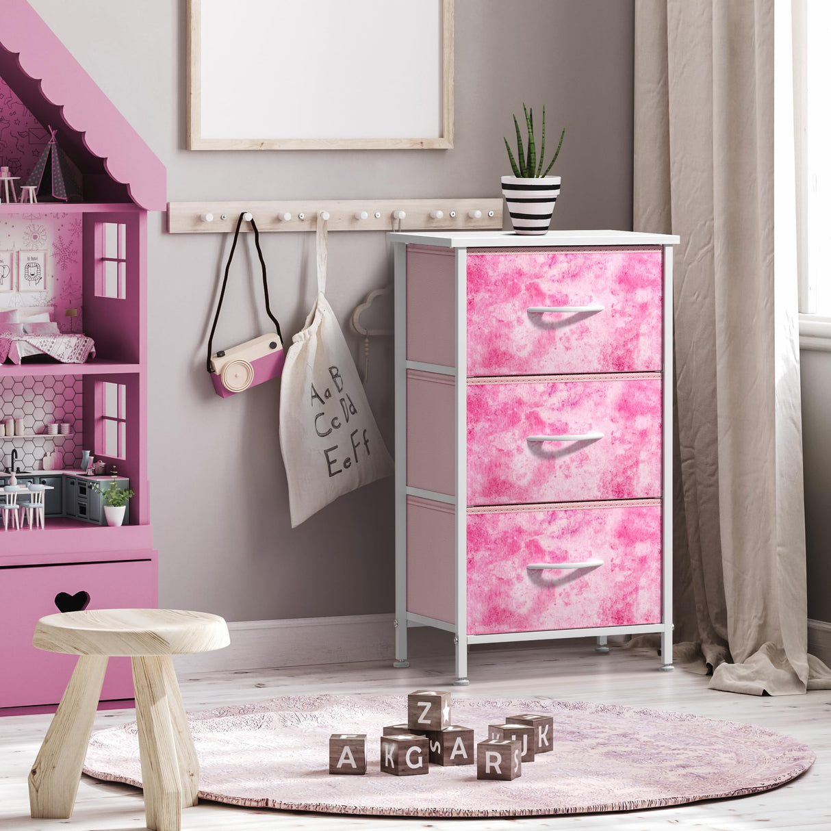 Nightstand Storage Organizer Chest with 3 Drawers - Kids Girls