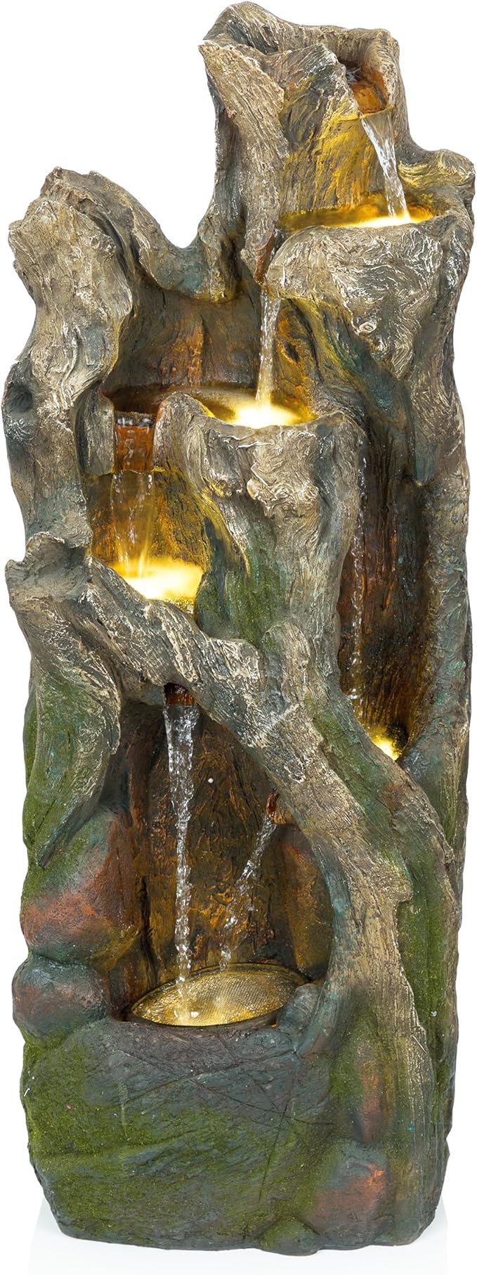 TVH156 79" Outdoor Floor Cascading Tree Trunk Water Fountain with LED Lights