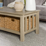 Alayna Mission Style Two Tier Coffee Table with Rattan Storage Baskets,