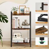 3 Tier Bookshelf, Small Bookcase with 3 Open Shelves, Short Metal and Wood Book Shelf