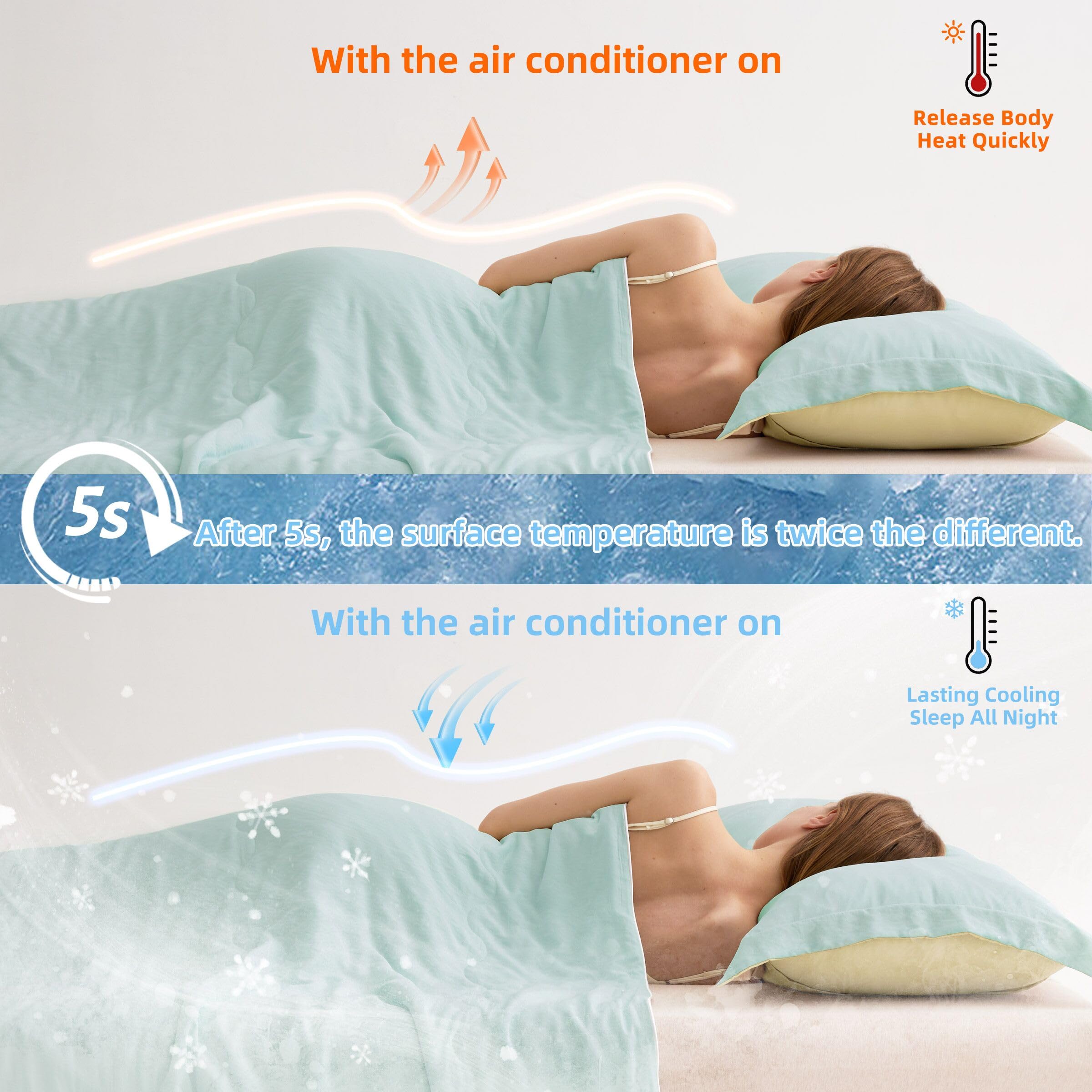 Cooling Comforter Queen Size, Silk Cooling Blanket for Hot Sleepers 90x90 Inch,