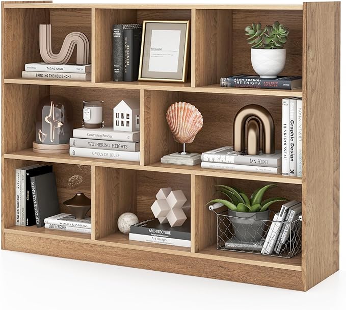 8 Cube Bookcase, Freestanding 3-Tier Open Bookshelf, Modern Storage Display Cabinet, Wood Cube Storage Organizer for Living Room, Kid’s Room, White
