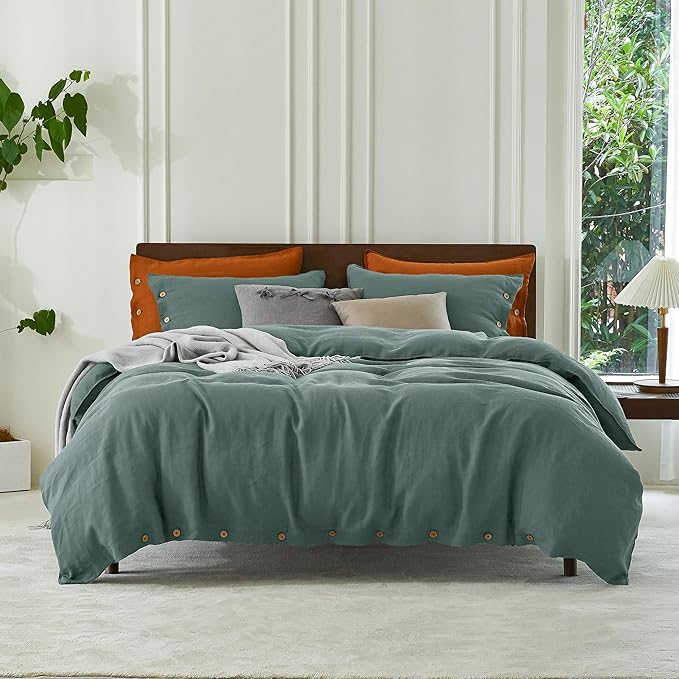 100% Pure Linen Duvet Cover Set King Size 104X90Inch 3pcs (1 Duvet Cover