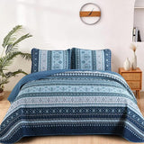Boho Quilt Set Queen Size,3 Piece Mint Green Bohemian Striped Bedspread Coverlet Set