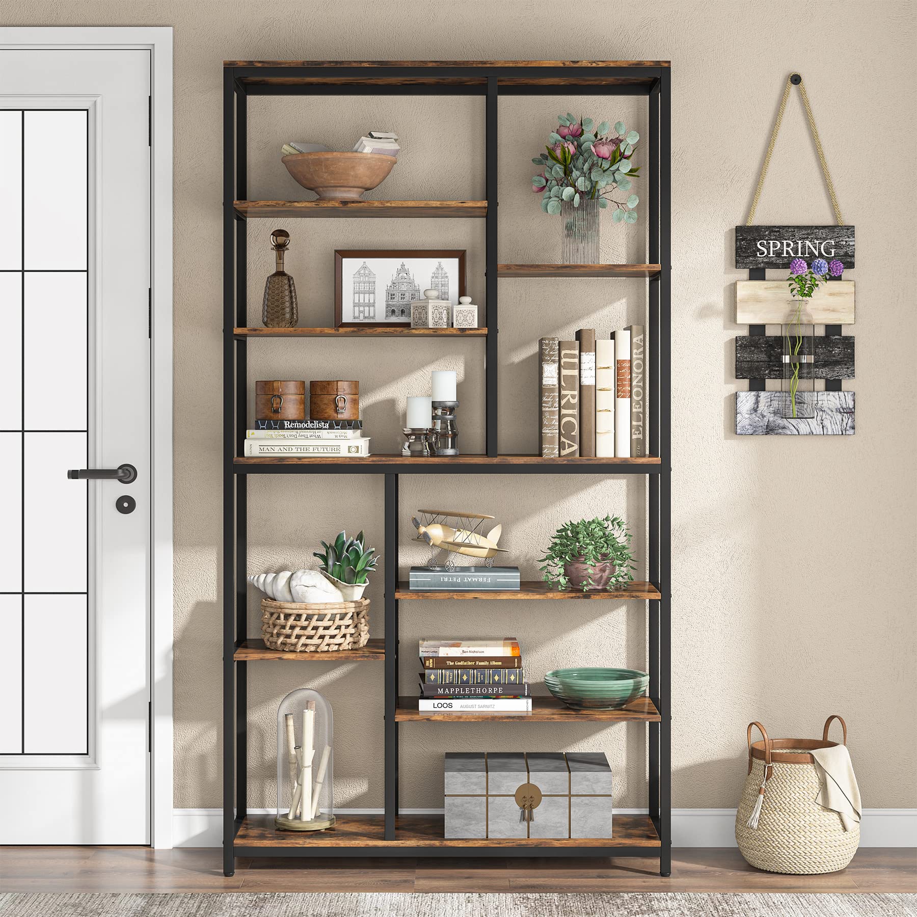 79 inches Tall Bookshelf Bookcase, 8-Tier Staggered Bookcase, Modern Freestanding