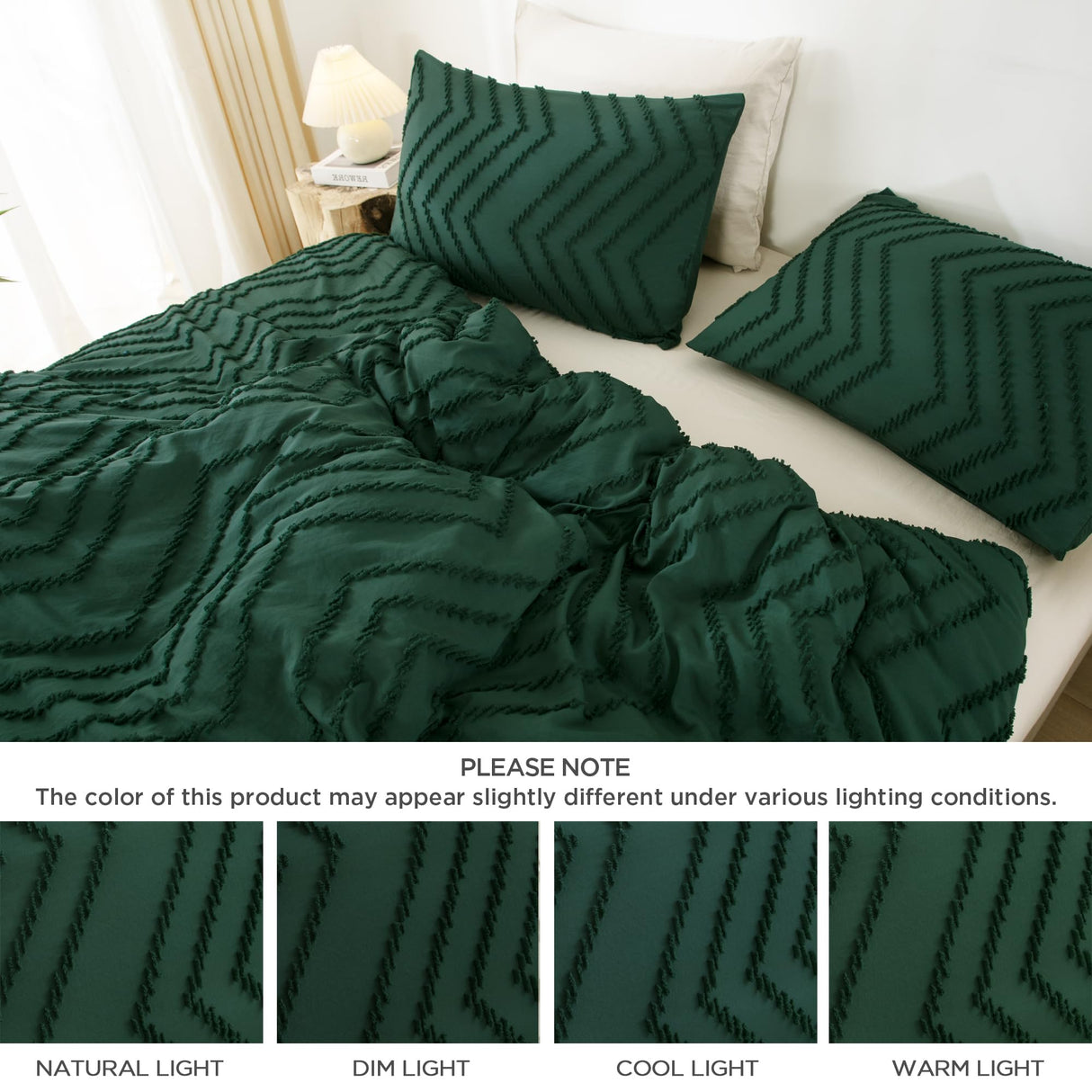 Comforter King Size Set Dark Emerald Green, 3 Pieces Lightweight Tufted Solid Forest Green Bedding Sets,