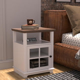 End Table with Charging Station, Side Table with Storage, White Nightstand