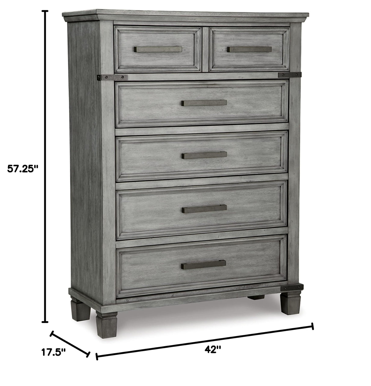 Russelyn Rustic 5 Drawer Chest of Drawers, Gray