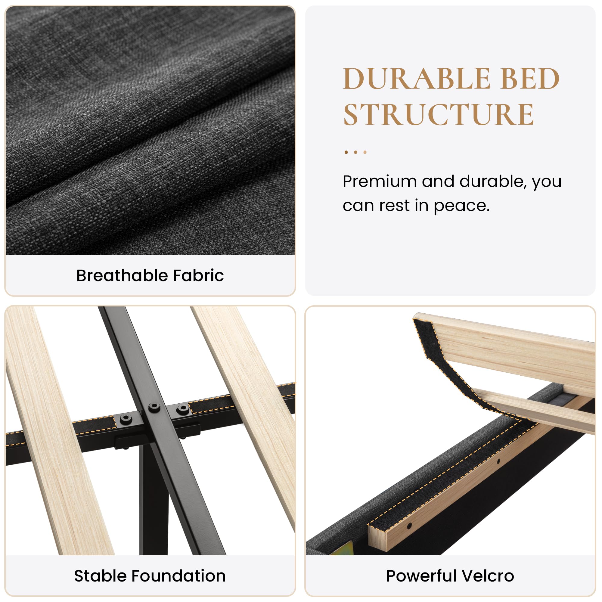 Queen Upholstered Bed Frame with Square Tufted Headboard and 5.5" Wingback