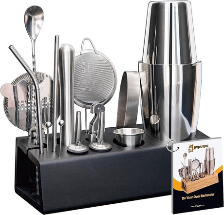 Cocktail Shaker Set Bartender Kit with Rotating Bamboo Stand,11 Piece Bar Set