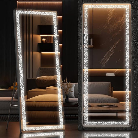 Full Length Mirror with Lights, 56" x 16" LED Floor Mirror, Full Body Dressing Standing