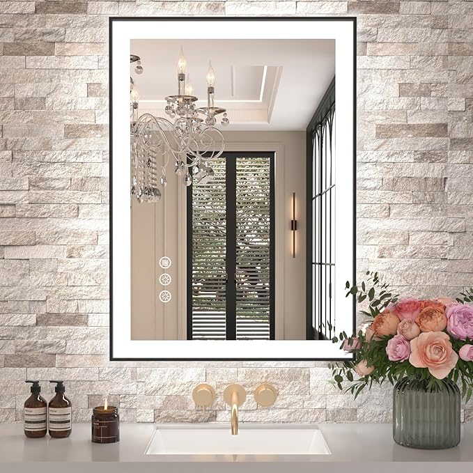 LED Bathroom Mirror with Black Frame, Front Light and Backlit
