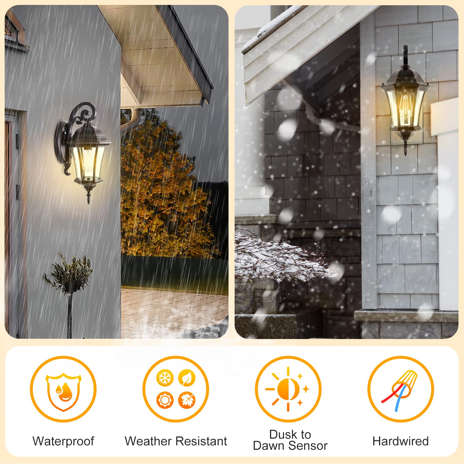 GOALPLUS Dusk to Dawn Outdoor Wall Light Fixture 18” High Antique Bronze Porch Light with Wall Mount, Vintage Waterproof Wall Sconce with Clear Seeded Glass, 1 Pack, LMMS3601-DNS