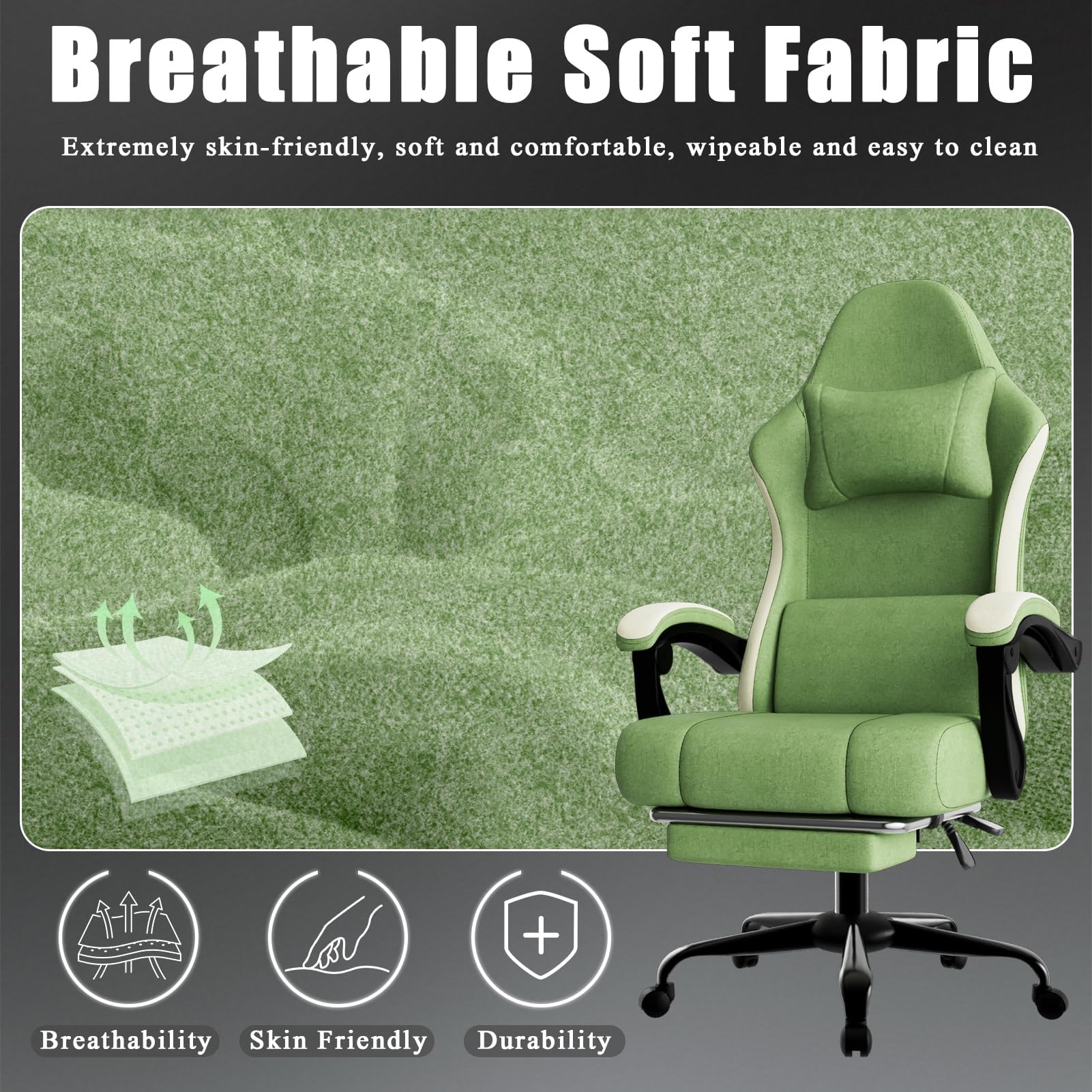 Ergonomic Gaming Chair with Pocketed Spring Cushion and Footrest