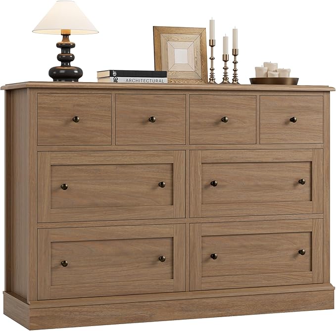 White Dresser 8 Drawer Dresser, 47.2" White Chest of Drawers Nursery Dresser