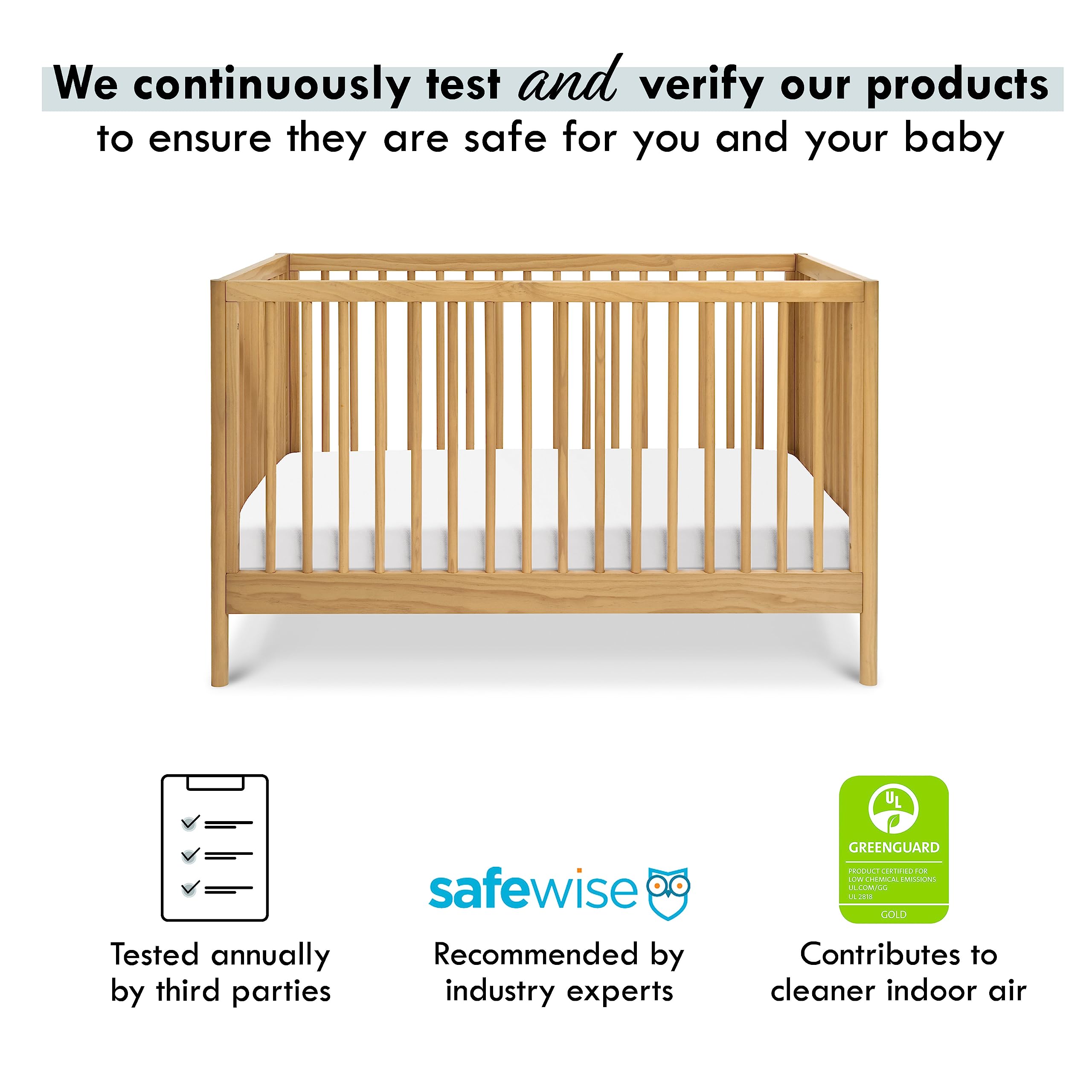 Birdie 3-in-1 Convertible Crib, Honey, Easy Assemble, Greenguard Gold Certified