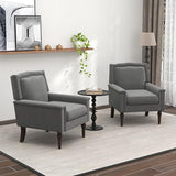 Modern Accent Chair Grey, Linen Fabric Upholstered Armchair w/Rubber Wood Legs, Nailhead Trim, Max Load 440 Lbs, Comfy Single Sofa Side Chair for Living Room Bedroom