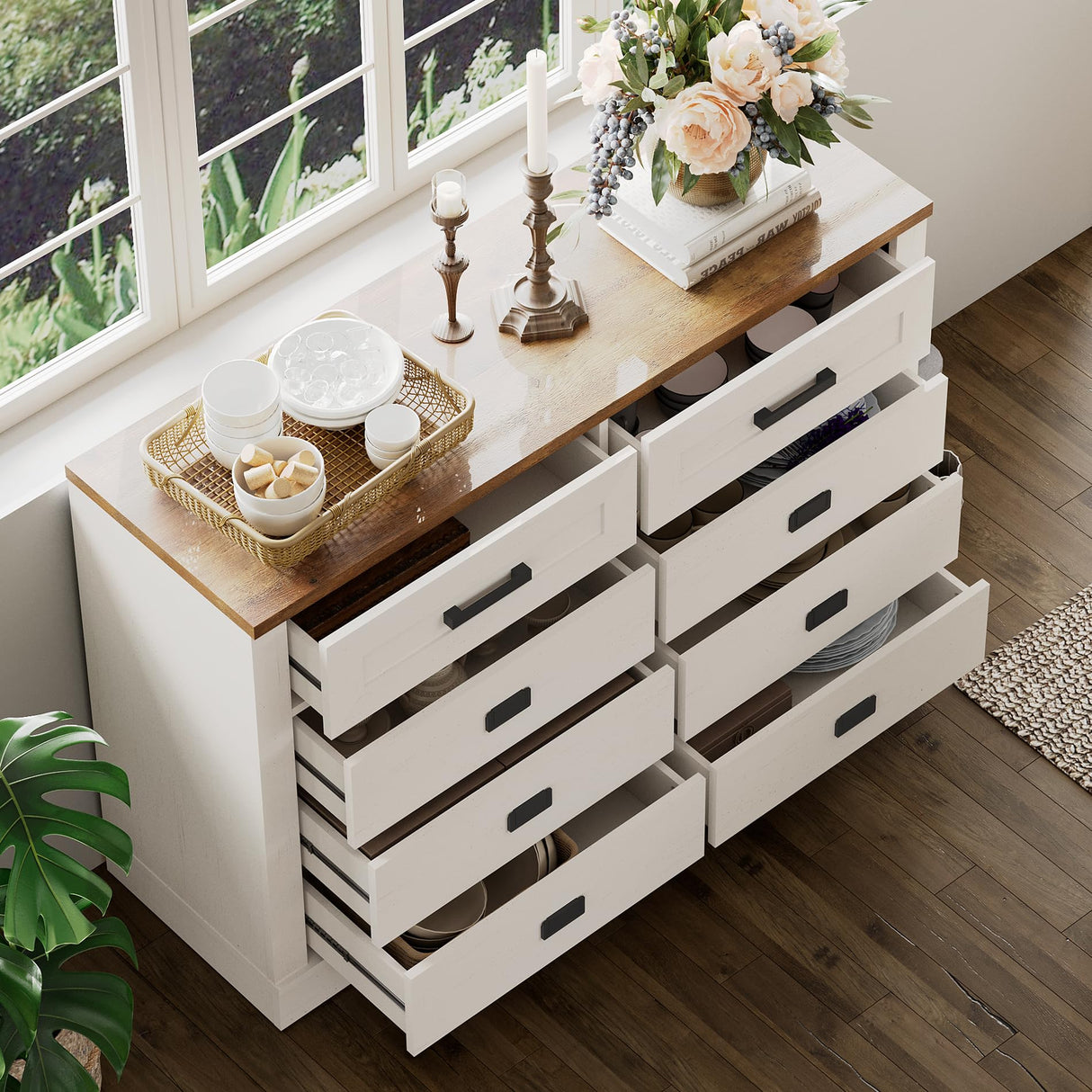 8 Drawers White Dresser Chests for Bedroom,Rustic Tall Chset of Drawers,Dressers