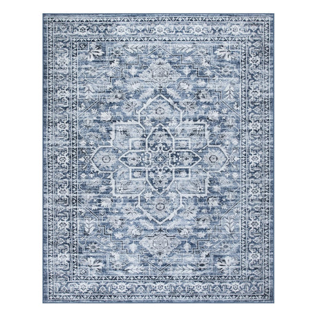 Lahome Oriental Washable Rugs 8x10, Blue 8x10 Area Rugs for Living Room Soft Ultra-Thin Washable Rug, Traditional Bedroom Rug Non Shedding Dining Room Rug for Under Table Office(8x10ft,Blue)